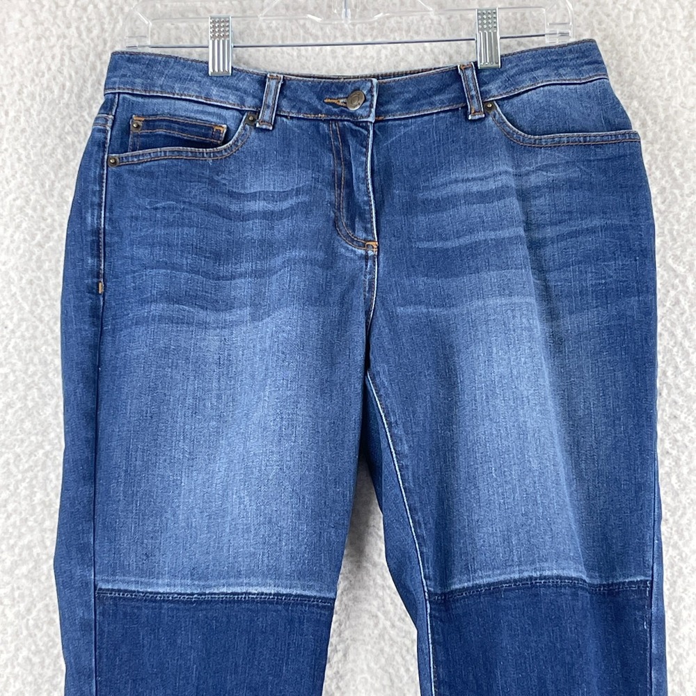 Boden Jeans Womens Size 8 Petite Blue Denim Knee Patchwork Slim Ankle Zip Casual - Picture 2 of 16